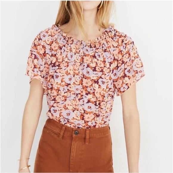 Madewell Smocked Mockneck Top in Floral Breeze - Picture 1 of 5